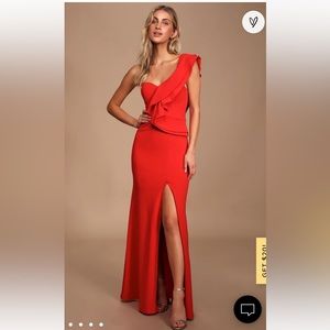 Lulus Kiss Me Again Red Ruffled One-Shoulder Maxi Dress